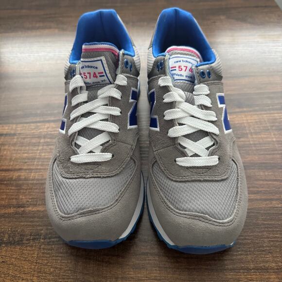 NIB New Balance 574 Suede Low Top Classic Sneakers in Gray/Blue/White - Picture 4 of 12